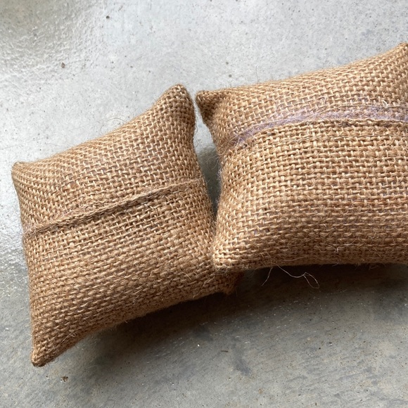 Two natural burlap miniature pillows. 3 inch square. - Picture 2 of 6